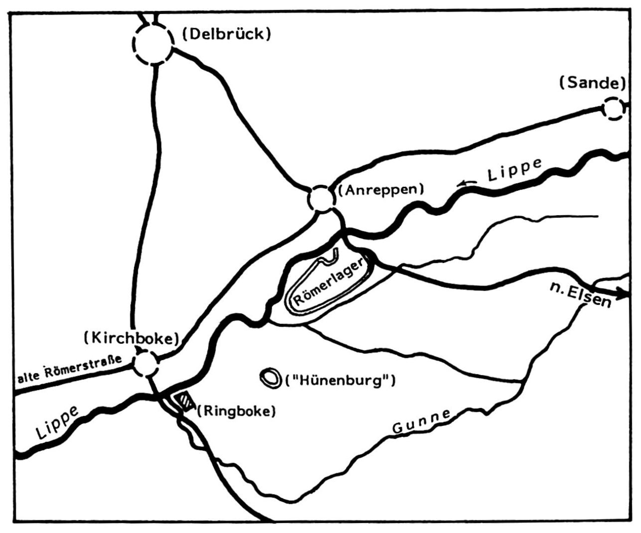 Plan des Römerlagers Anreppen mit Umgebung.