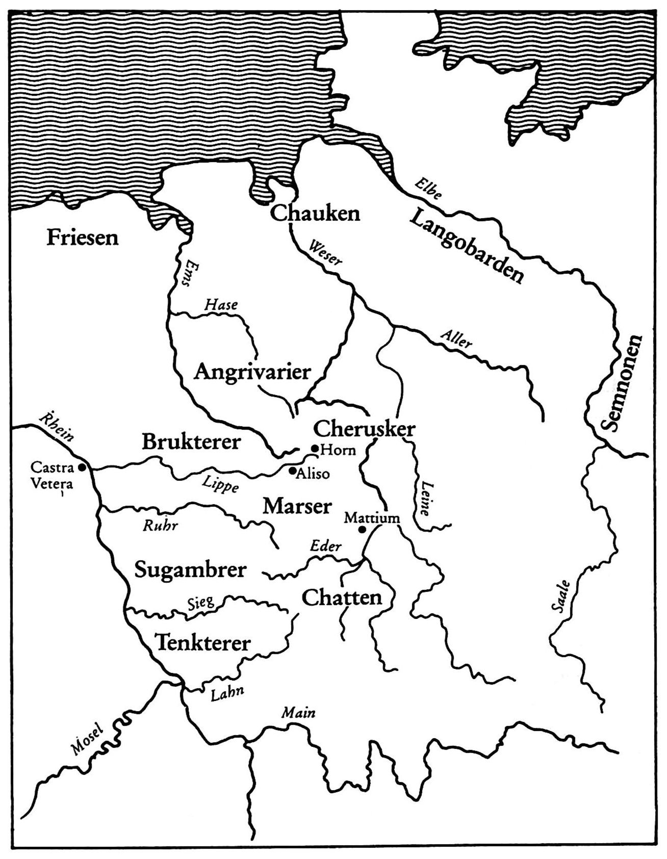 Karte Germaniens mit den Stämmen des Volkes.
